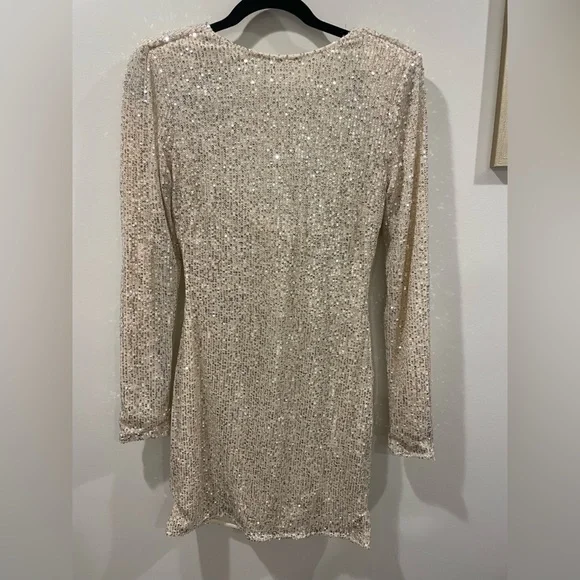 silver sparkly dress long sleeve Off-Shoulder Long Sleeve Sequin Prom Dress